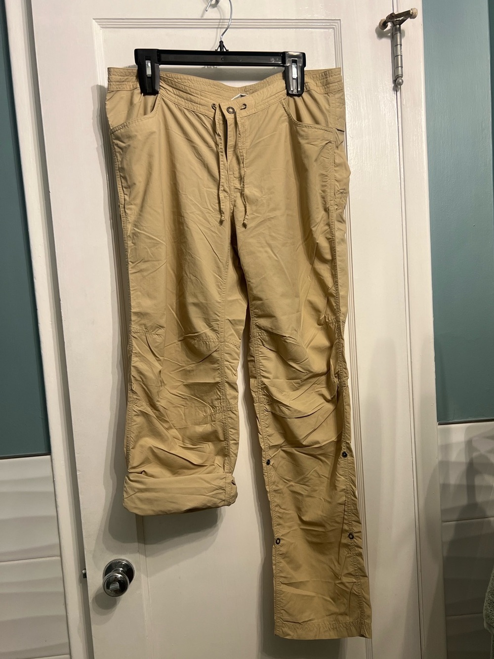 Ex Officio Tan Cargo Travel Pants with Drawstring Waist- womens size 10